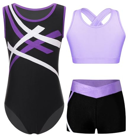 Oyolan Sportset för flickor, barn, gymnastik, linne, sport, gym, shorts, fitness, yoga, träning, sportkläder, Färg: blå, 5-6 �r