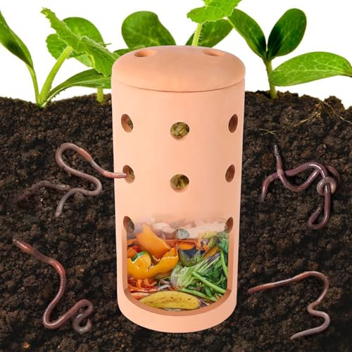 Underground Worm Farm Bac à compostage en céramique 25,4 cm pour Jardinage extérieur de Cuisine déchets Alimentaires avec systèmes de Trous Composteur Durable pour parterres de Jardin surélevés à la