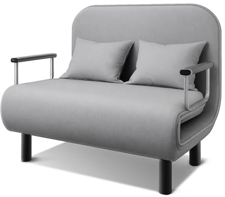 Folding Sofa Bed, 3-in-1 Convertible Single Sleeper Chair with Adjustable Backrest, 6-Position Adjustable Backrest and Removable Pillow,Recliner Armchair for Living Room, Bedroom, office, Light Grey