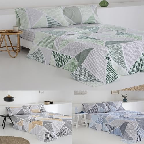 COTTON ARTean Juego de sabanas GEKA Verde Cama de 150 Algodón poliéster 4 Piezas