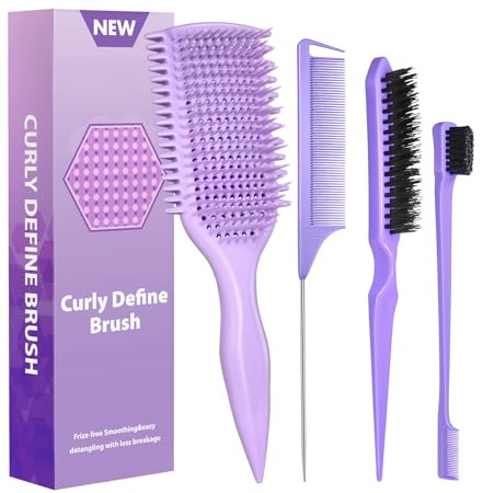 Curl Defining & Detangling Brush – Dual-Vented Curly Hair Brush for Wet & Dry Hair with Flexible Bristles – Reduces Frizz & Smooths Knots – For All Hair Types & Users (Purple)