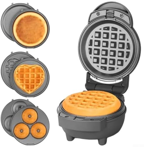 4 in 1 Personal Waffle Maker, mini piastra per waffle da cucina con piatti antiaderenti rimovibili, per pancake, ciambelle e panini al formaggio alla griglia
