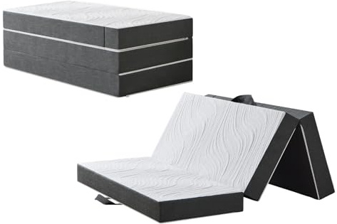 Twirest Colchón plegable de 4 piezas, 90 x 200 x 15 cm, colchón para invitados con funda lavable, cubo de disco, plegable, transpirable, colchón plegable para adultos, cama de invitados, viajes