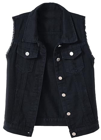 KBOPLEMQ Chaqueta de mezclilla para mujer, chaqueta vaquera sin mangas, de otoño e invierno, efecto lavado, solapa con botones, estilo biker para motociclistas, chaqueta de mezclilla todoterreno