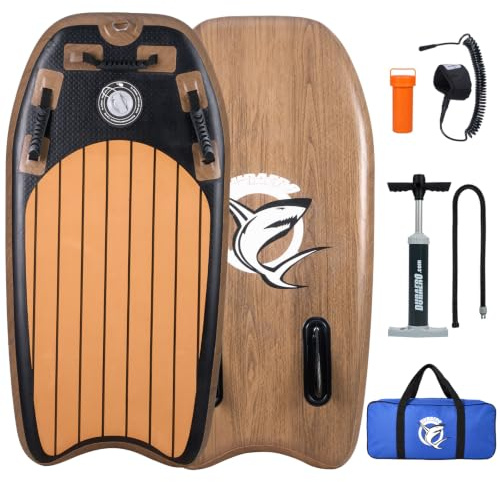 DURAERO Planche de bodyboard gonflable 105 x 53 x 10 cm pour enfants et adultes, planche de surf avec 2 poignées, laisse, pompe à air, sac de transport, kit de réparation et instructions (français non