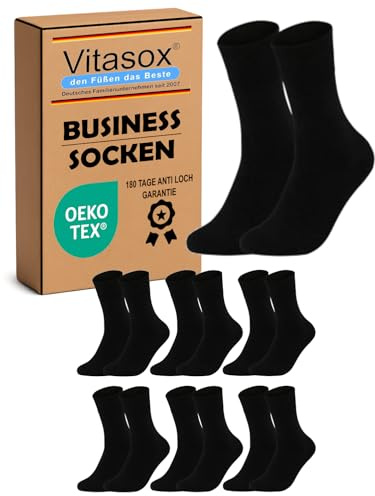 Vitasox 31196 Chaussettes business en coton pour homme sans élastique sans couture unies 6 paires noires 39/42