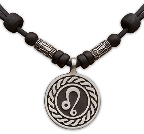 HANA LIMA 1 von 12 Sternzeichen Tierkreiszeichen an Verstellbarer Lederkette mit Edelstahlperlen Horoskop Horoscope Halskette Surferkette E - Löwe (Leo) / 23. Juli - 23. August