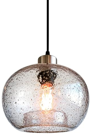 CASAMOTION Glass Pendant Light, Clear Black Seeded, Brushed Nickel