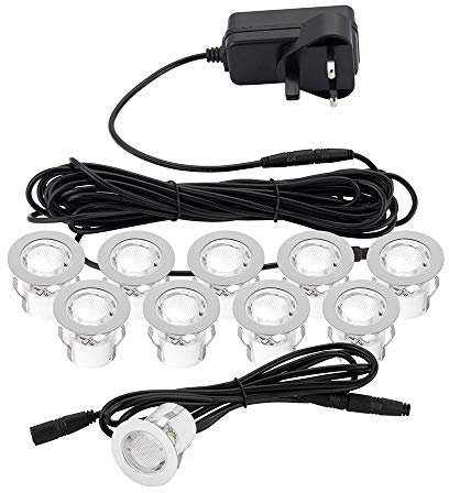Pack of 10 x 30mm White LED Deck Lights IP44