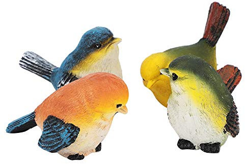 DeWin Oiseaux+en+Résine, Oiseaux Décoration Résine Oiseaux Animaux Figurine Décoration Pelouse Jardin Cour Ornements, 4 Pcs