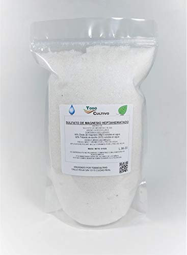 sulfato de Magnesio. Sal de Epsom (Inglesa o higuera) (MG SO₄·7H₂O). 5 Kg. Abono Fertilizante para Cultivo de Flores como la Rosa, cítricos, frutales, hortalizas
