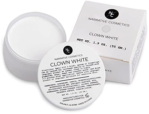 Narrative Cosmetics Quick Drying Clown White Cream Makeup for Face Painting, SFX, Halloween, Film and Theater - 1.9oz (55gm)