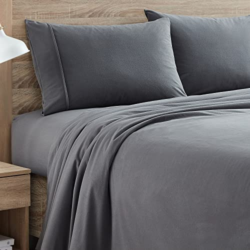 Sweet Home Collection Lenzuola di flanella calda e accogliente tasca profonda traspirante per tutte le stagioni set di biancheria da letto con montatura, piatta e federa, regina, grigio