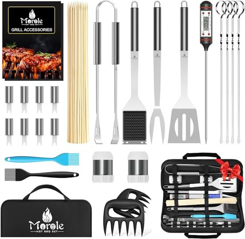Morole Utensilios Barbacoa, 25 Piezas Kit Barbacoa de Acero Inoxidable, Pinzas de Barbacoa, Espátulas, para Camping y Barbacoas al Aire Libre, El Accesorio Ideal para Barbacoa, Regalo de Camping