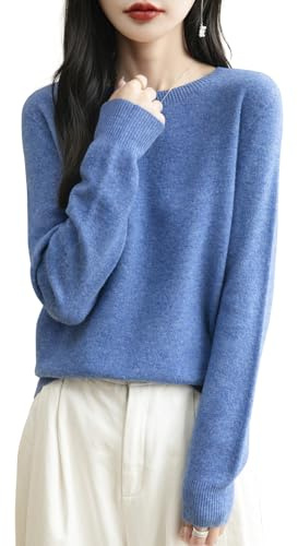 Chanyarn Maglione Girocollo da Donna in 100% Lana Merino 2025 Maglione Lavorato a Maglia Senza Cuciture a Maniche Lunghe (Star Blue,L)