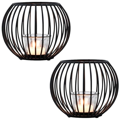 2-pack ljuslyktor, te- och stearinljushållare, Spectro, svart, små