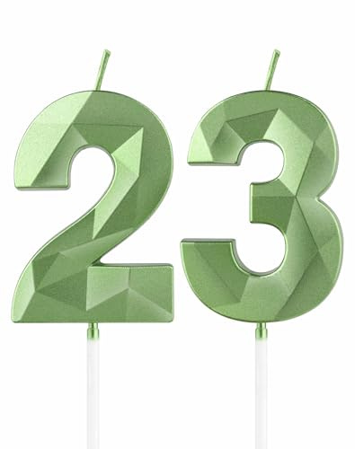 mciskin Green 23th Birthday Candles, 3D Number 23 Candles for Cake, Girls Boys 23th Birthday Decorations,Sage Green Candle Cake Topper Decorations for Birthday Party Weddings Anniversary Supplies