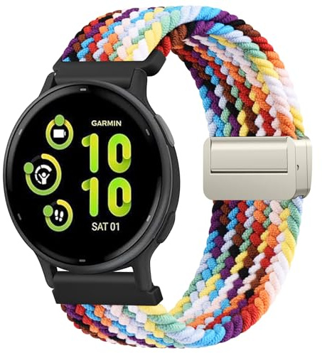 Oumida Elastisches Nylon Armband für Garmin Vivoactive 5 Armband/Vivoactive 3 Music, Garmin Venu Sq/Venu Sq 2/ Venu Sq 2 Music/Venu 2 Plus Armbänder, Geflochtenes Uhrenarmband mit Magnetschnalle
