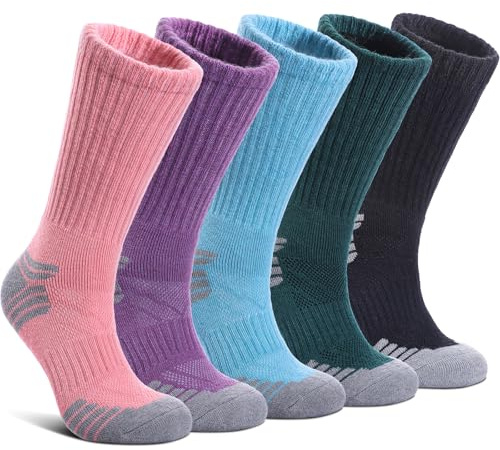 NOCIN COLOR Merino Wool Hiking Socks for Women Men Thermal Winter Warm Boot Socks Athletic Work Cozy Cushion Socks 5 Pairs(5 Pairs Colorful,Medium)