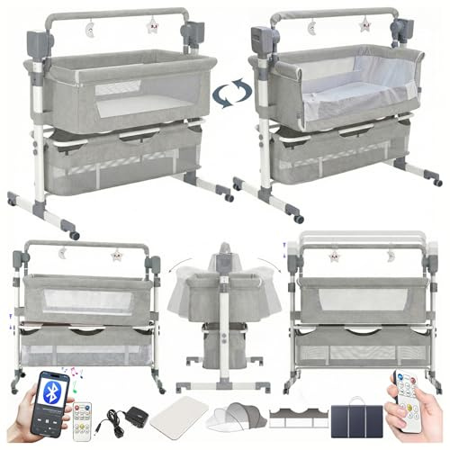 Reenborn Beistellbett Baby, Convertible Babybett für Co-Sleeping, Beistellbett Baby Boxspringbett mit Rollen Multifunktionale Faltbare mit 5 Schwankende Getriebe, Großer Raum (601 Light Grey)