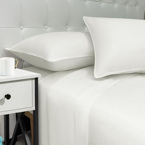 NARCISO - Lenzuola Matrimoniali 100% Cotone Made in Italy, Completo Letto Matrimoniale con Profilo Decorativo Look Moderno, Fantasia Tinta Unita in Varie Colorazioni di Design (Panna)