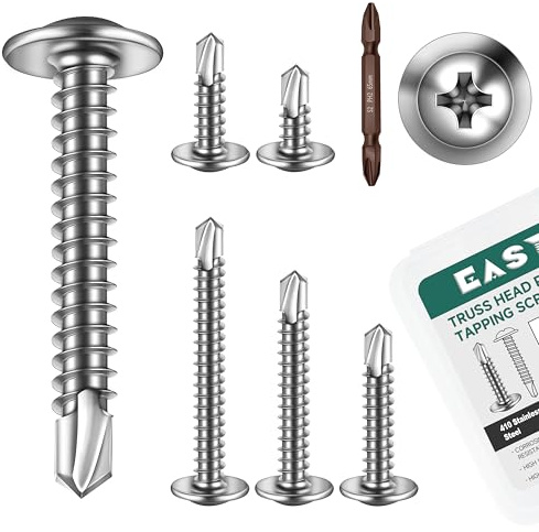 EASTPUK 145Pcs #8 Self Tapping Screws for Metal, 410 Stainless Steel Truss Head Sheet Metal Screws, Self Drilling Screw, 1/2 3/4 1 1-1/4 1-1/2 Fast Tapping with Drill Bit