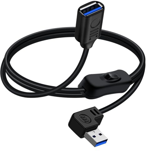 YINGAYOU USB 3.0 förlängningskabel 90 grader med brytare kort USB-förlängningskabel med omkopplare stöder 5 Gbps dataöverföring och laddning, lämplig för bärbara datorer och PC (Vänster, 30 cm)