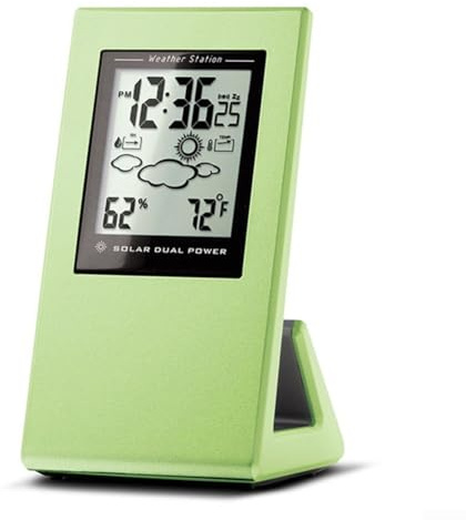 ZAMETTER Station météo à énergie solaire - Horloge numérique - Testeur de température et d'humidité - Thermomètre hygromètre pour jardin, maison, bureau - Vert