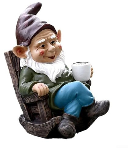 snowchecking Outdoor Funny Garden Gnomes Decoration Statue Rocking Chair Drinking Coffee Garden Gnome Statue Decoration For Patio Yard Decor 10.5x7x15cm(1pcs)