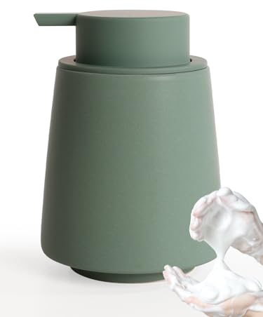 Autumnlife Seifenspender Grün Schaumseifenspender, 400 ml Spülmittelspender Küche mit Großer Pumpenkopf, Nachfüllbarer Keramik Schaumspender Matt Soap Dispenser für Küche, Bad, Hotel