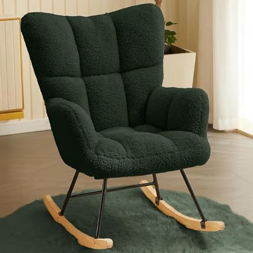 Hawthyhome Rocking chair,Lambswool with High Backrest Armrest,Upholstered up to 136 kg load-bearing Comfy Stabilise Rocking Chair for Livingroom Bedroom Balcony Green