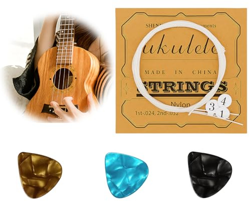 DmDoyy 1 Set von Nylon Ukulele Saiten mit 3 Filz Picks, 4 Saiten pro Set, für Konzert/Sopran/Tenor-Ukulele