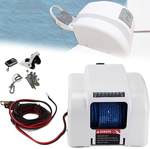 ZMJGLL Boat Anchor Marine Boat 12V Electric Anchor Winch w/Remote Control,Anchors Up to 25lbs,Salt Water/Freshwater Power Up