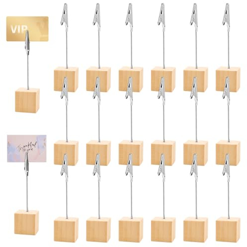 20 Pezzi Porta Foto con Clip Base in Legno, Porta Foto con Mollette, Cubi Segnaposto per Matrimoni, Memo Clip per Appunti e Messaggi in Ufficio, Feste e Casa