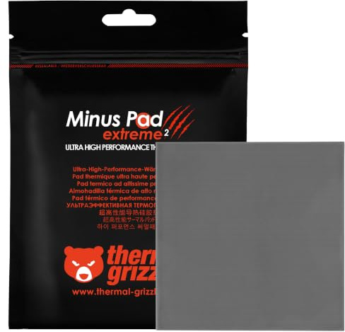 Thermal Grizzly Minus Pad Extreme V2 100x100x1.0 mm Thermal Pad GPU SSD | Outstanding Thermal Conductivity, Low Thermal Resistance, GPU, SSD, VRAM, Non-Curing, Non-Conductive, high-end Systems