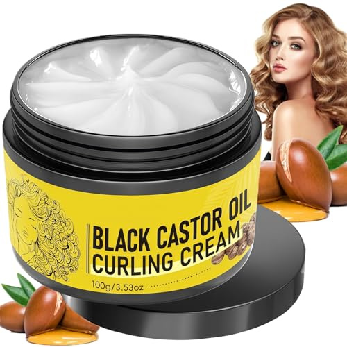 100g Hair Mousse for Curly Hair with Black Castor Oil - Curl Cream & Leave in Conditioner for Curly Hair - Frizz Ease Serum for Defined, Soft Curls - Lightweight, Non-Greasy Curling Cream for Women