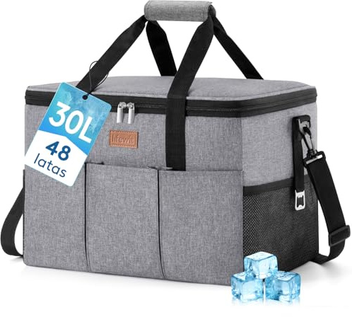 Lifewit Isolerad Kylväska Lunchväska 30L, Rymlig Läckagesäker Lunch Bag med Flera Fack, Återanvändbar Kylväska för Arbete, Strand, Picknick, Grå
