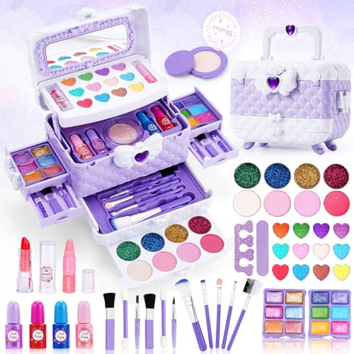 Chennyfun 53 Pezzi Lavabile set di Trucchi per Bambini, Set di Trucco per Bambini per Bambine, Sicuro e Atossico Giocattolo di Ruolo per Regali di Compleanno di Natale per Ragazze dai 3 Anni
