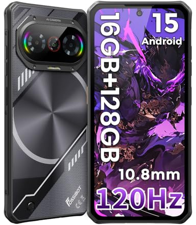 FOSSiBOT F114-120 Hz Rugged smartphone Android 15, 6.67''Gorilla Glass Telefono indistruttibile, 16GB+128GB/2TB, 10.8mm cellulare, 50MP AI Fotocamera,5000mAh 4G Dual SIM/IP68/IP69K