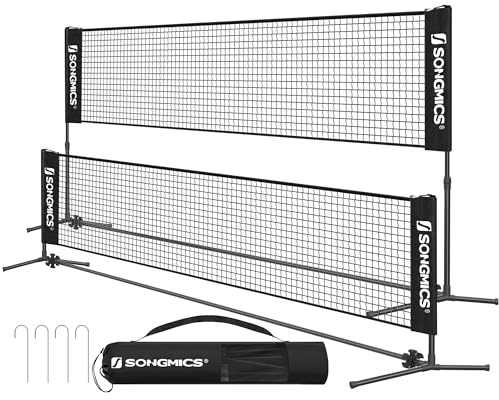 SONGMICS 13 ft Badminton Net, Height Adjustable Volleyball Net, Pickleball Net with Poles, Foldable Nylon Net for Tennis Indoor Outdoor Court, Black USYQ400H