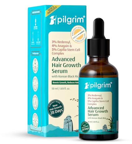 Pilgrim Redensyl 3%+Anagain 4% Advanced Hair Growth Serum for Scalp with Natural Ingredients Korean Black Rice,Controls Hair Fall,Increases Hair Density Hair Growth Serum for Unisex 1.69 Fl Oz (50ml)