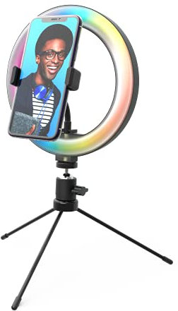 DigiPower Anillo de luz RGB de 10 Pulgadas con 3 Modos de iluminación, 15 Colores RGB y 10 Niveles de Brillo, Soporte para Smartphone (iOS/Android), para Maquillaje, Youtube, TikTok y Vlogging,