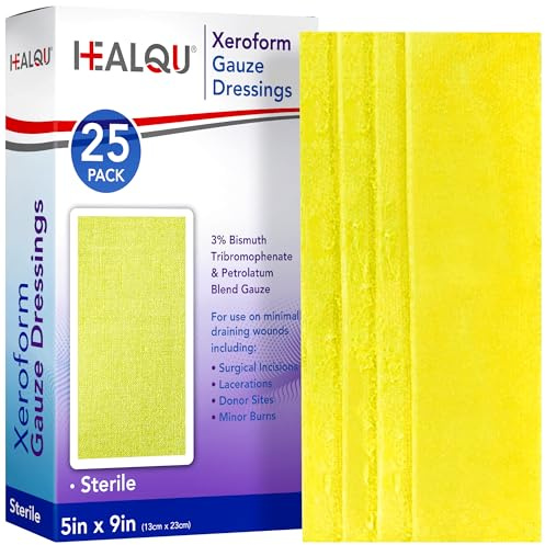 HEALQU Xeroform Petrolatum Dressing 5x9 - Box of 25 Non-Adherent Gauze Pad for Low Exudating Wounds - Fine Mesh Gauze Patch Sterile for Wound Care Lacerations, Burns & Skin Grafts