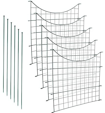 Randaco Teichzaun Set, 5x Teichzaun Steckzaun mit 11 Zaunelemente-5 Zaunelemente 6 Befestigungsstäben, Länge 3,75 m Oberbogen Metallzaun Grün