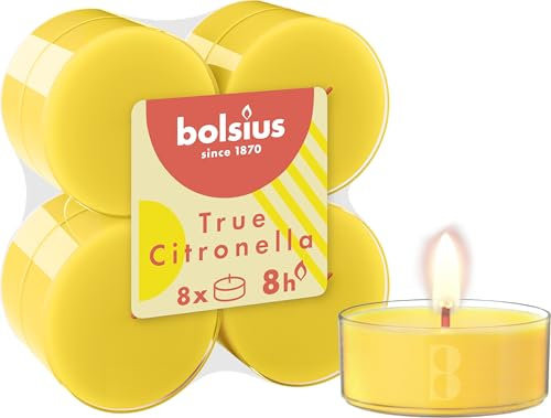 Bolsius True Citronella - Maxi Duftteelichter - Citronella - 8 Stück - Brenndauer 8 Stunden - Outdoorkerzen - Natürliches Pflanzenwachs - mit Natürlichen Extrakten - Ohne Palmöl