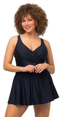 Ulla Popken Damen große Größen Übergrößen Plus Size Badekleid, Bügel, Softcups, Raffungen, recycelt Marine 48 819145130-48