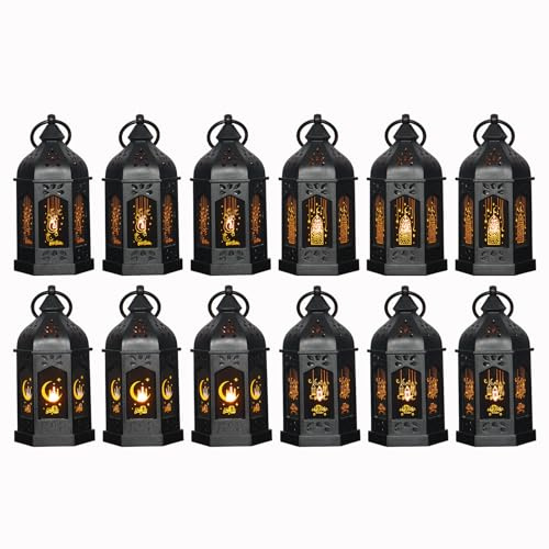 LLQ Ramadan Lanterns (5-12pcs) - Mini Lanterns Decorative Lights - Ramadan Gifts & Table Centerpiece, Eid Mubarak Decorations, Black
