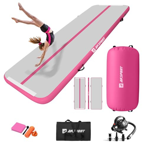 AKSPORT Airtrack mit Air Roll Aufblasbar Gymnastikmatte Turnmatte Air Tracking Matte 3m mit rolle mit Luftpumpe für Hause/Yoga/Cheerleading/Tumbling/Rückwärtsbeugen