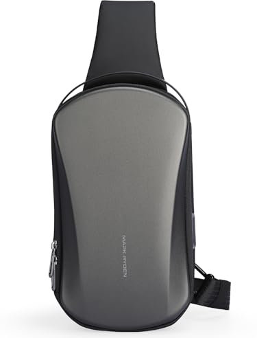 MARK RYDEN Hartschale Sling Bag Herren, Anti-Schneiden und Anti-Impact Schultertasche Mit USB-Ladeanschluss,Wasserdicht Umhängetasche für Reisen, Sport, Radfahren (Grau)