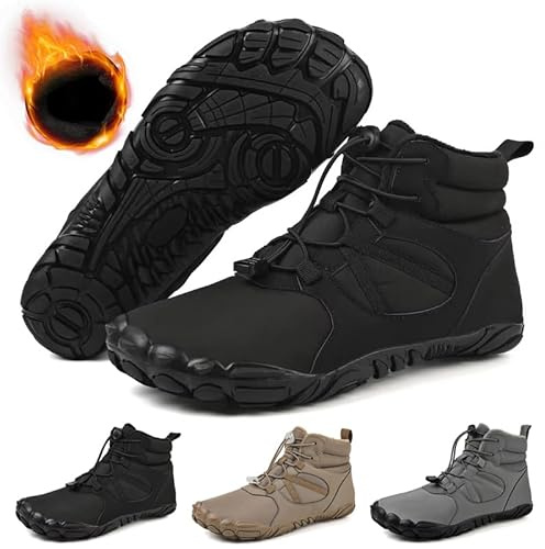 Homesally Chaussures Pieds Nus d'hiver Imperméables pour Femmes, Chaussures Pieds Nus Randonnée d'hiver Hommes, Bottes Pieds Nus Antidérapantes Imperméables, Chaussures de Marche,Noir,38